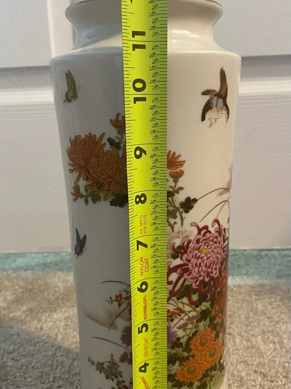 Vintage 1980s Shibata Japan Floral Porcelain Vase 12" Birds Butterfly Gold Trim - Picture 5 of 5